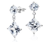 Round n Square CZ Earring Silver ECS-21